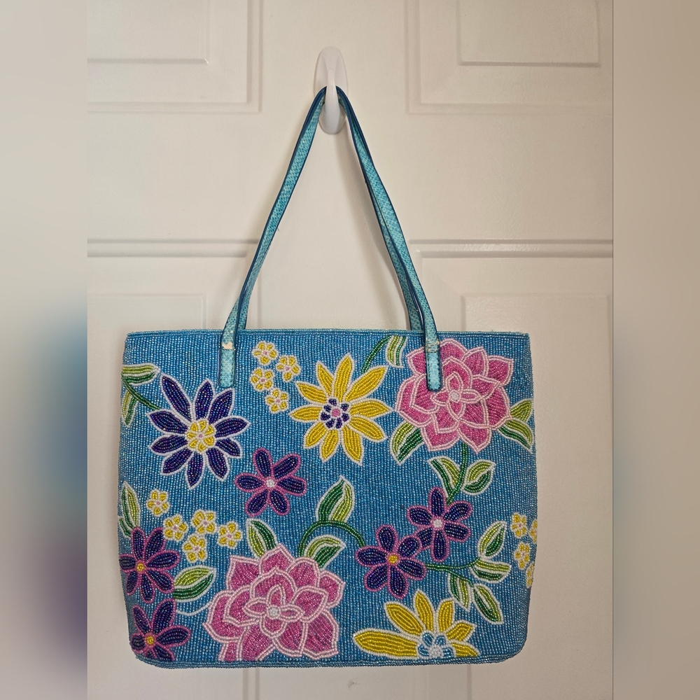 Blue and Pink Floral Tote Bag